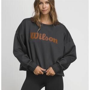 Wilsons Cropped Sweatshirt Wms Sz XS/S Gray Brown Faux Leather Logo Sportswear
